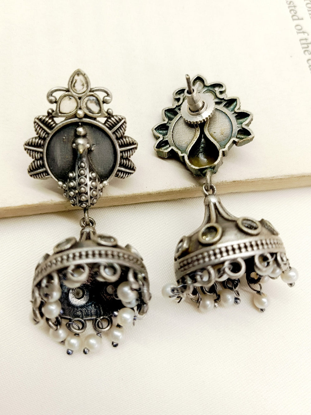 Tulsi White Peacock Oxidized Jhumki