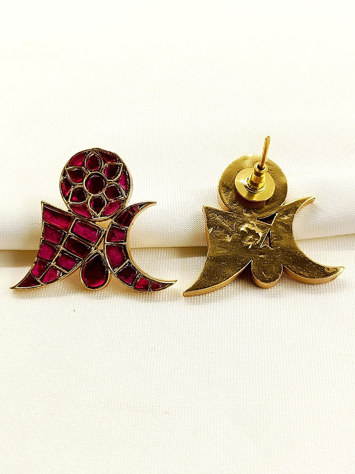Dolly Pink Kundan Tops - Earrings Antique Gold Plating 3.5