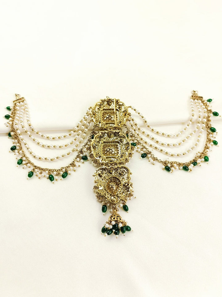 Devika Green Triple Kundan Choti Hair Brooch