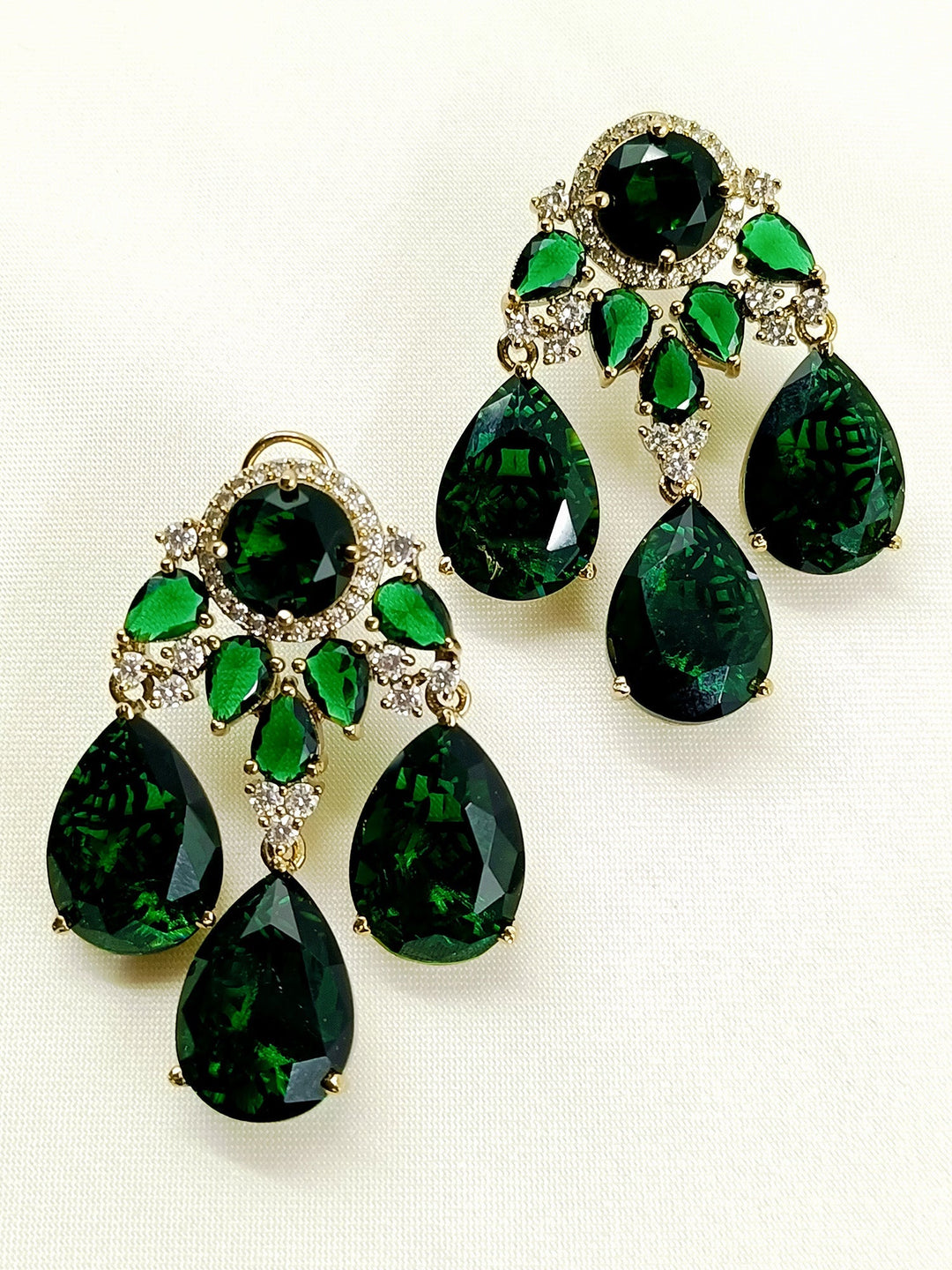 Rosalie Green Victorian Earring - Antique Gold Plating