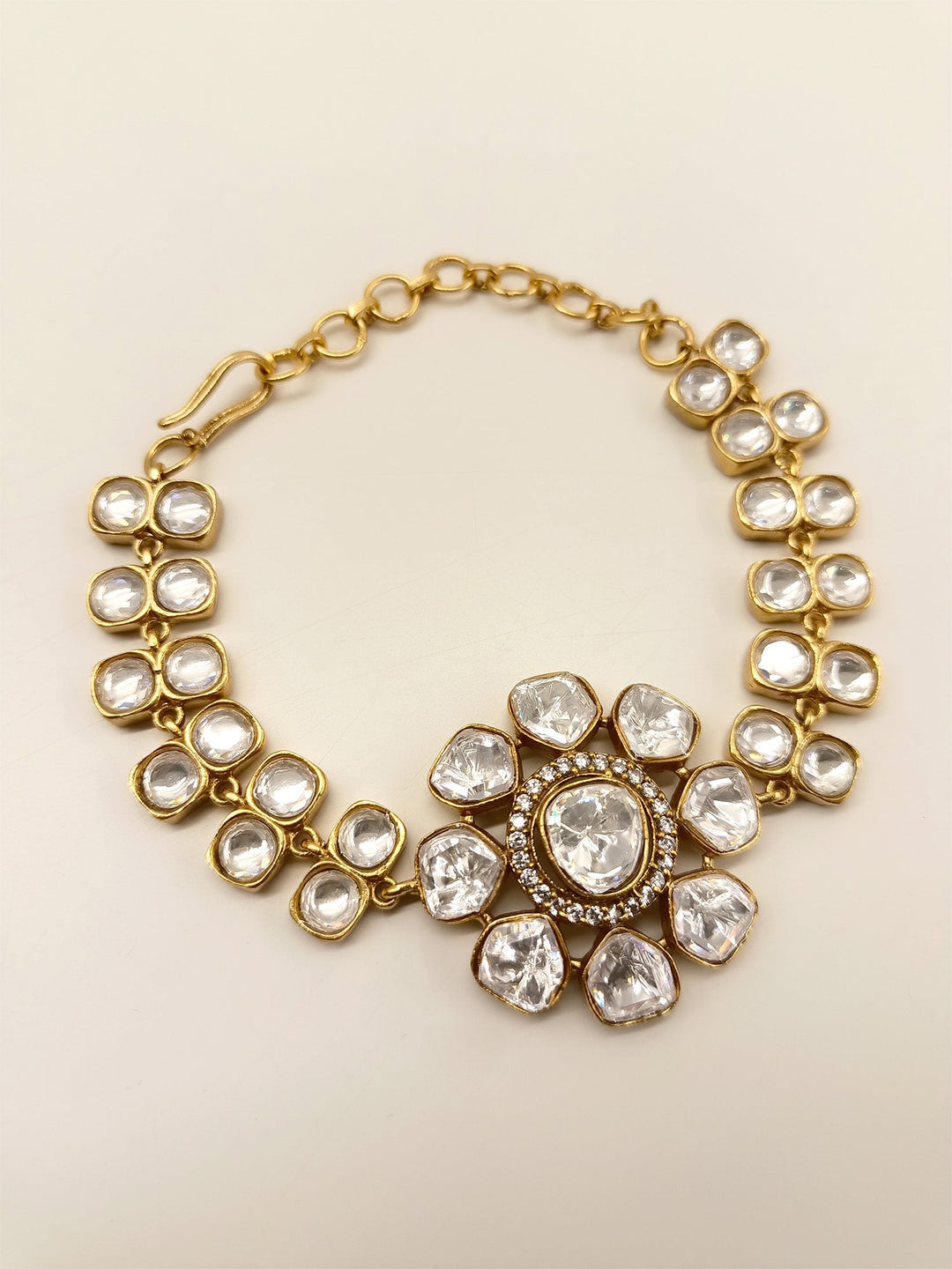 Advait White Gold Plated Kundan Bracelet