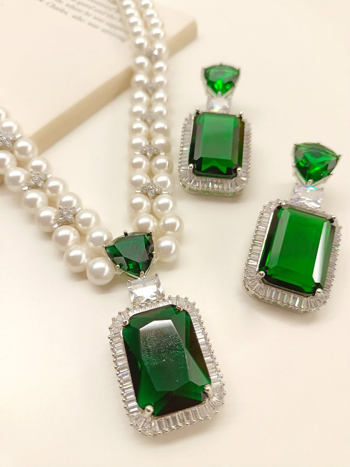 Nandini Emerald American Diamond Necklace Set