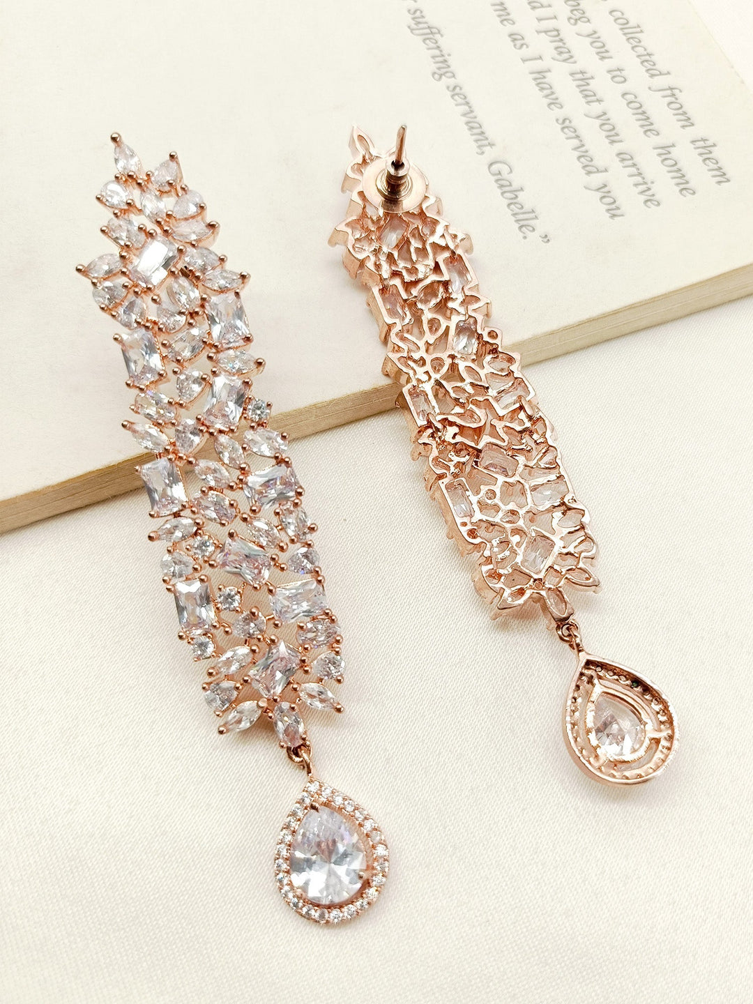 Daksha Rose Gold Plated White Diamond Earrings