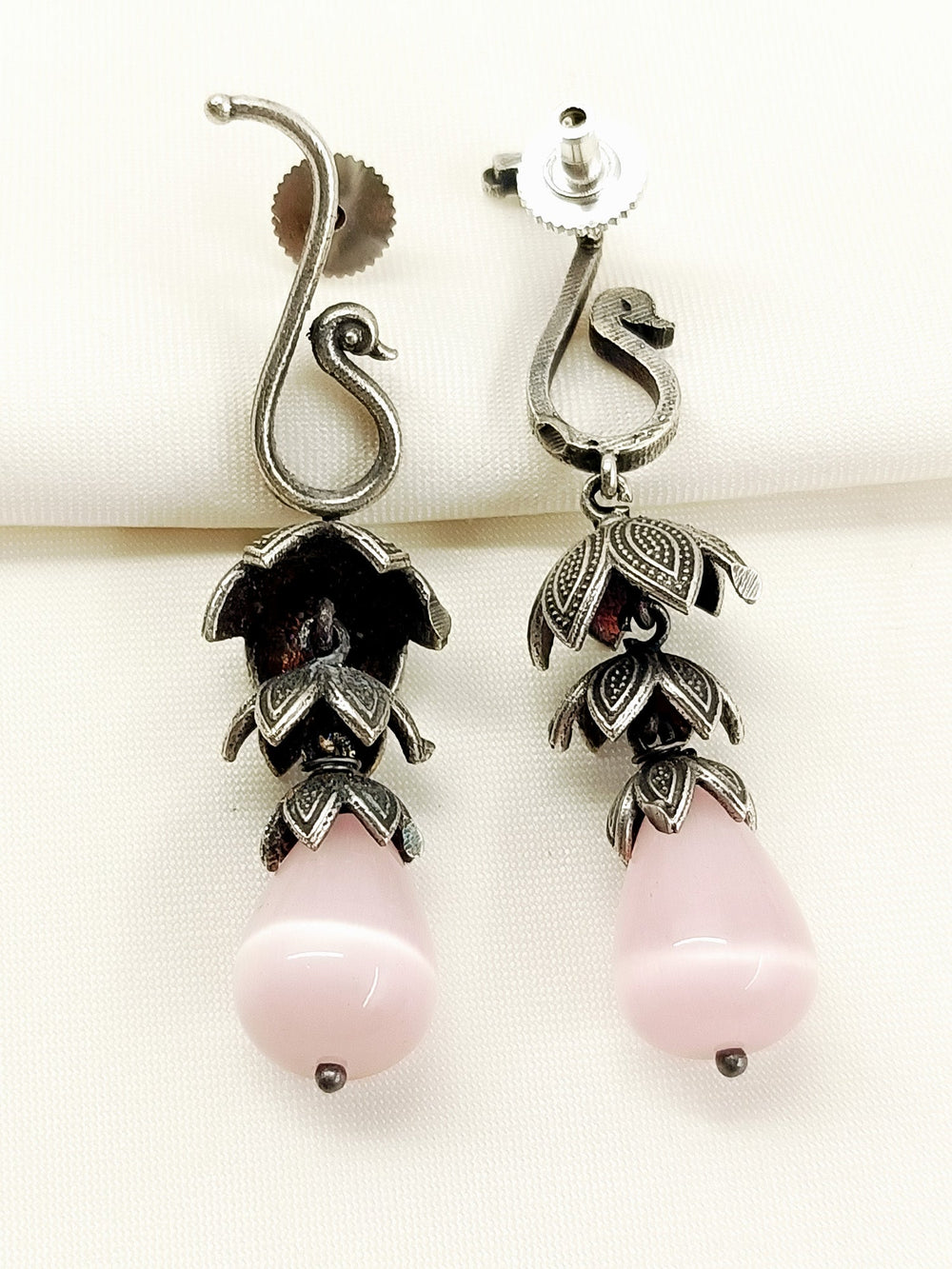 Elaura Baby Pink Oxidized Jhumki - Brass Dangler 6.5 cm