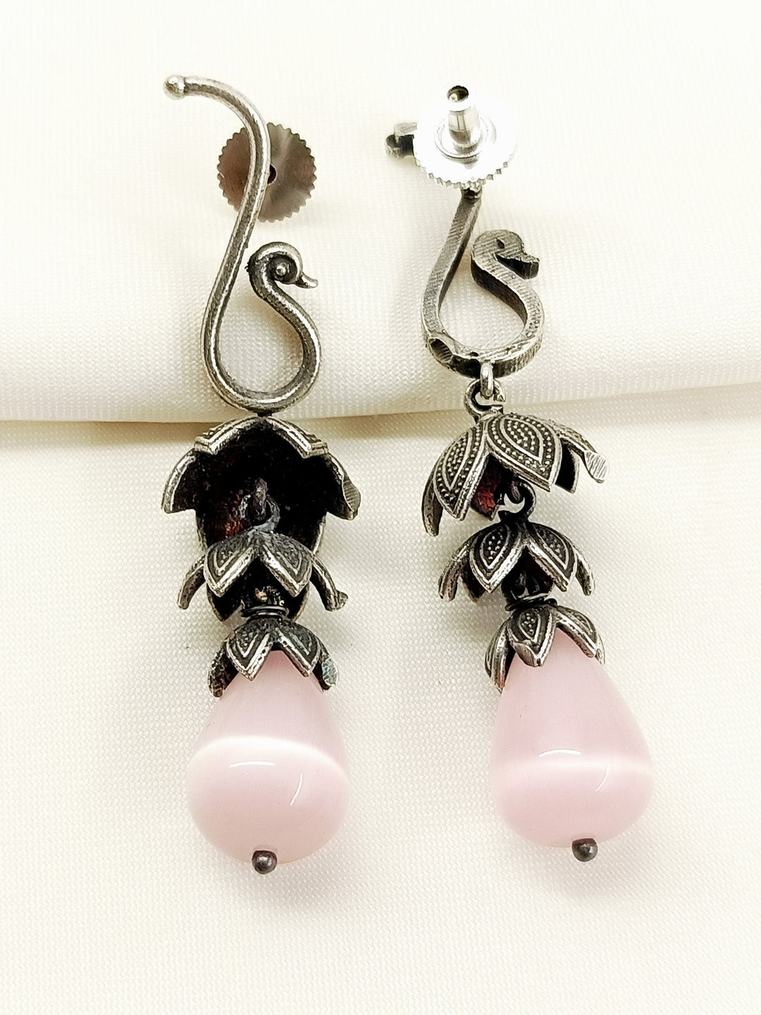 Elaura Baby Pink Oxidized Jhumki - Brass Dangler 6.5 cm