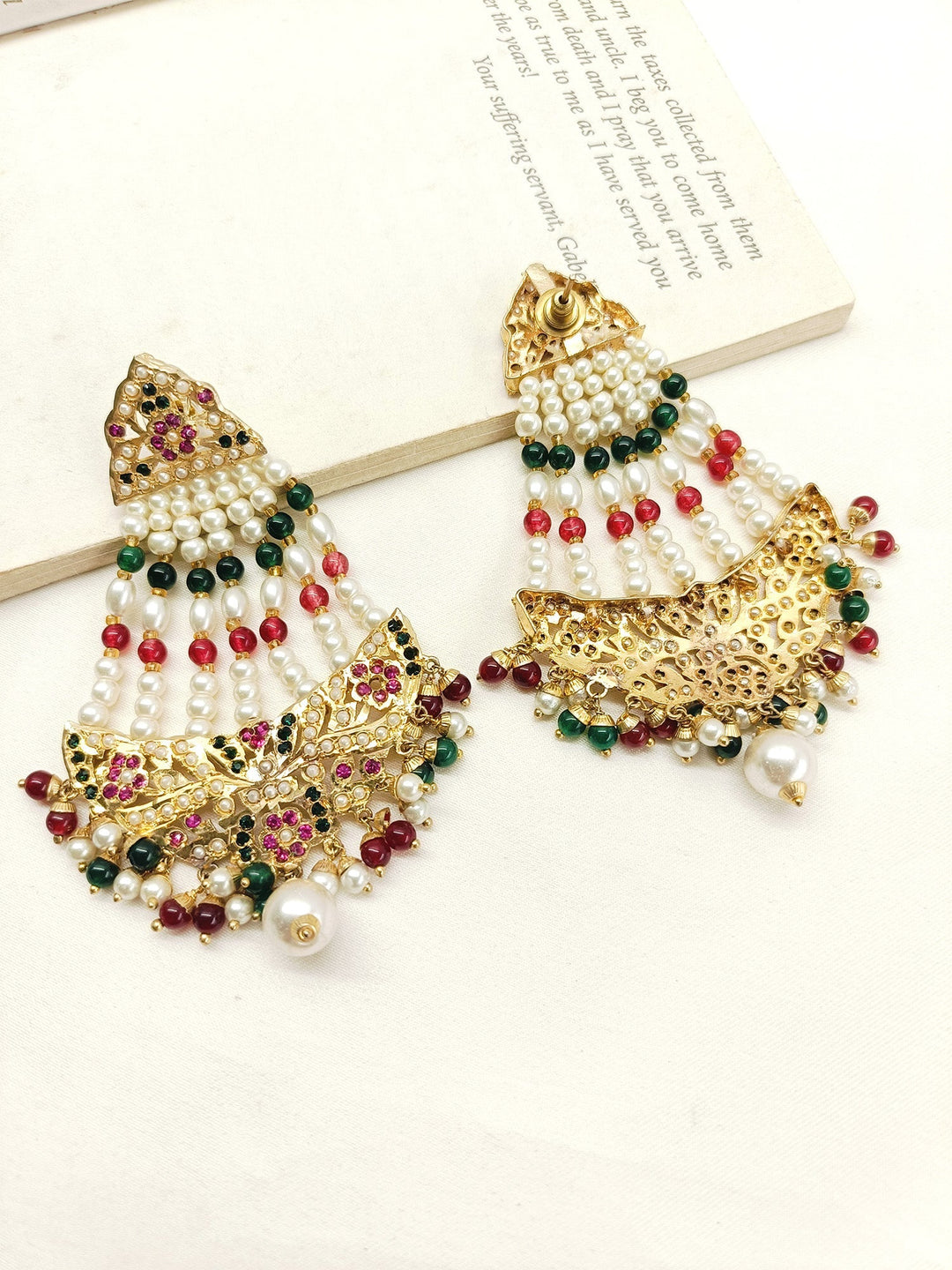 Arundhati Gold Plated Ruby And Green Stones Jadau Earrings