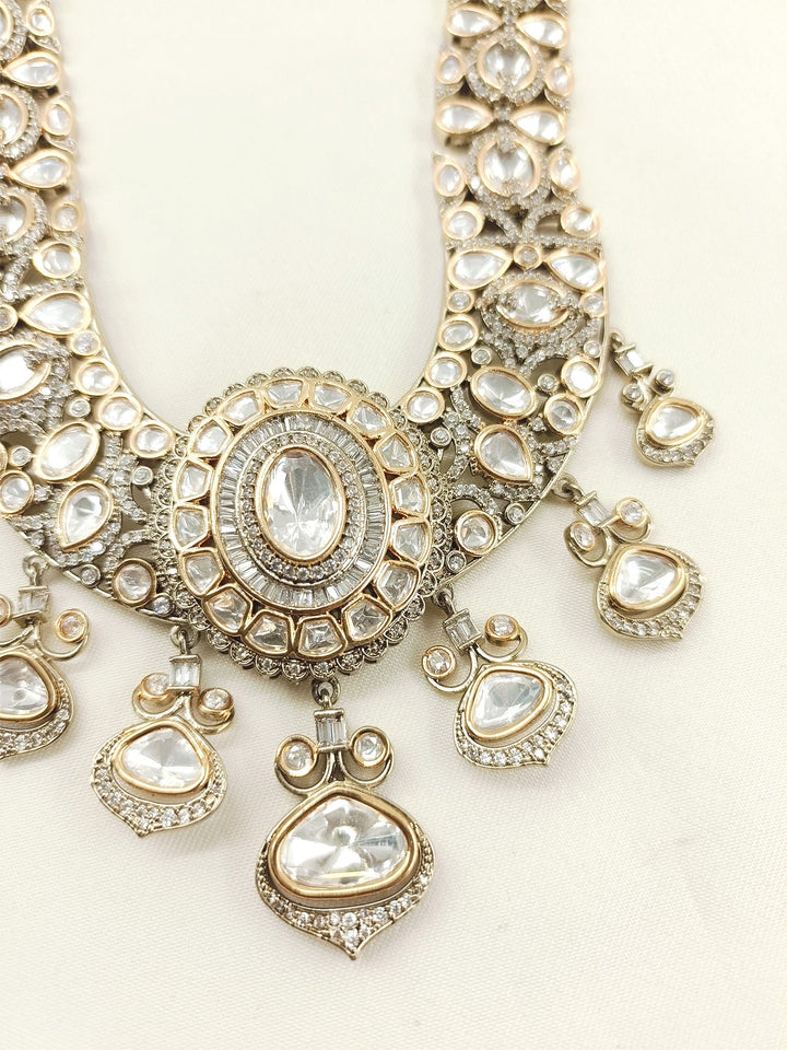 Paresh White Groom Victorian Neckpiece - Antique Gold Kundan