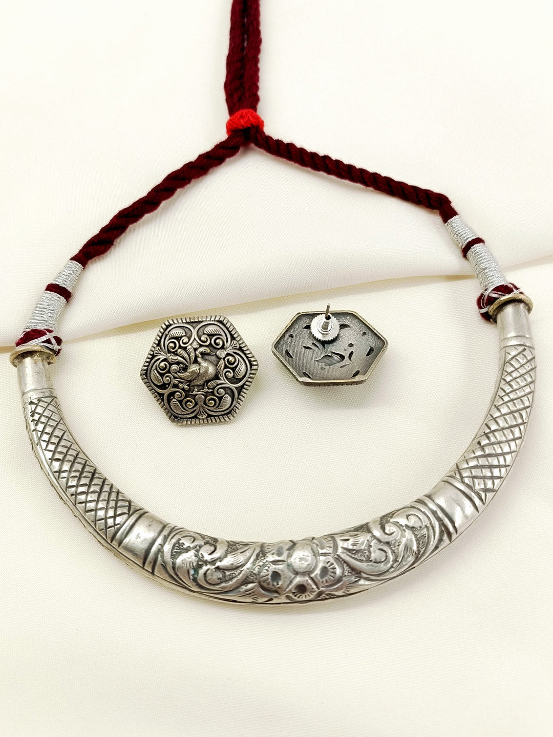 Reet Maroon Tribal Oxidized Hasli Choker Set