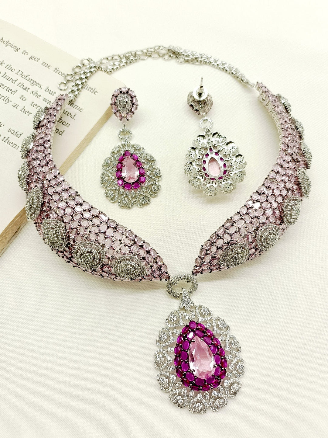 Beverly Pink American Diamond Set