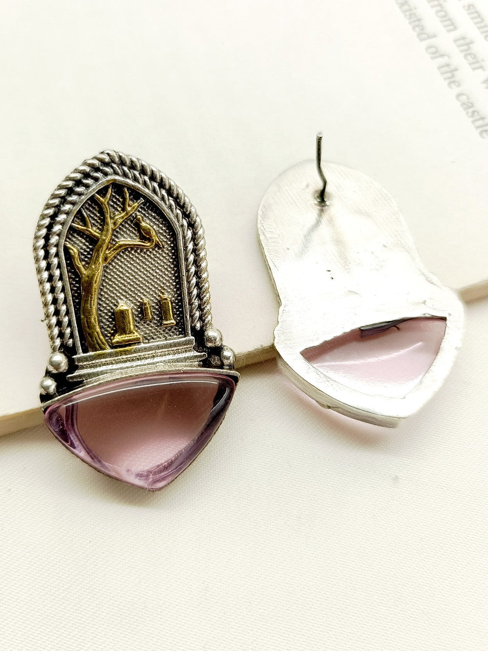 Ferhana Pink German Silver Oxidized Earrings