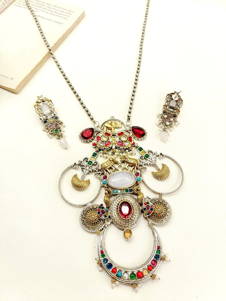 Mugdha Multi Colour Long Oxidized Necklace Set