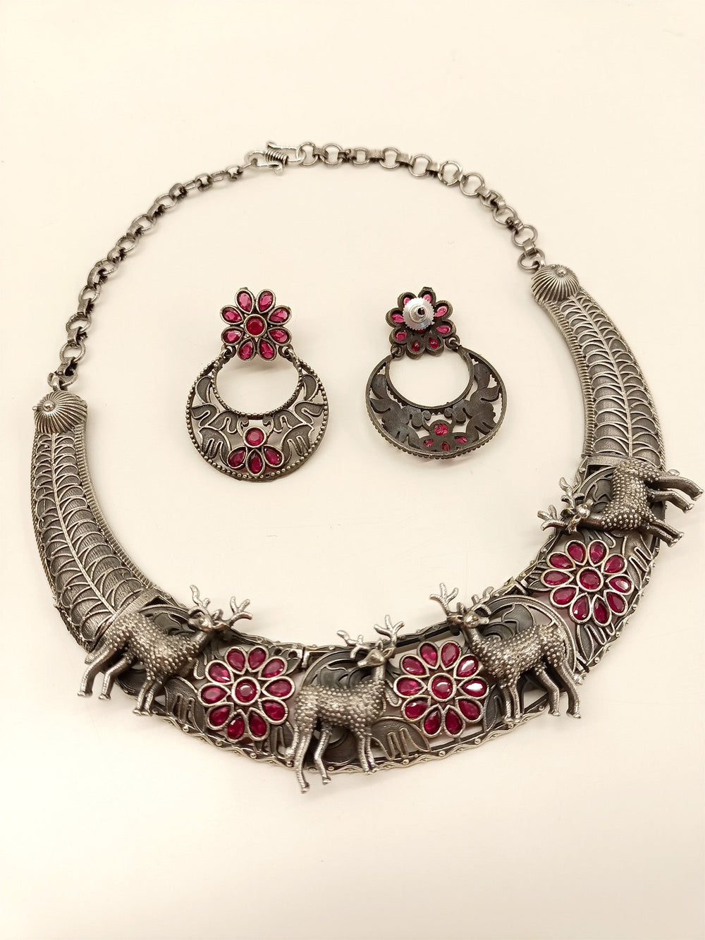 Cascade Ruby Deer Oxidized Necklace Set