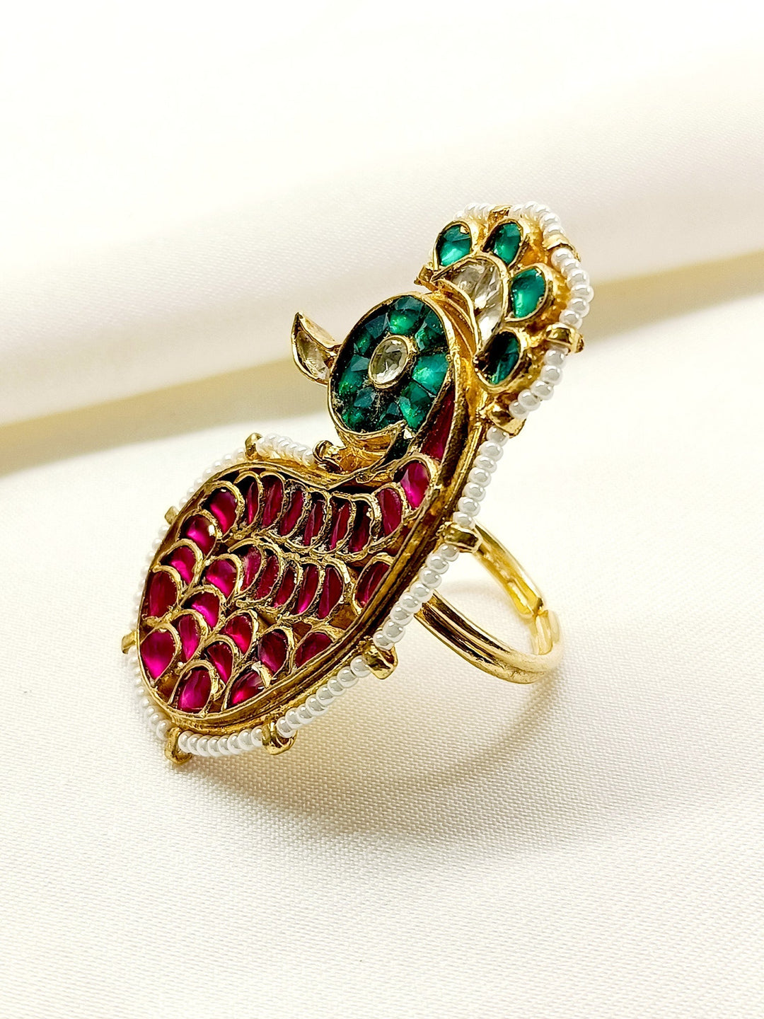 Aavni M & G Peacock Kundan Finger Ring