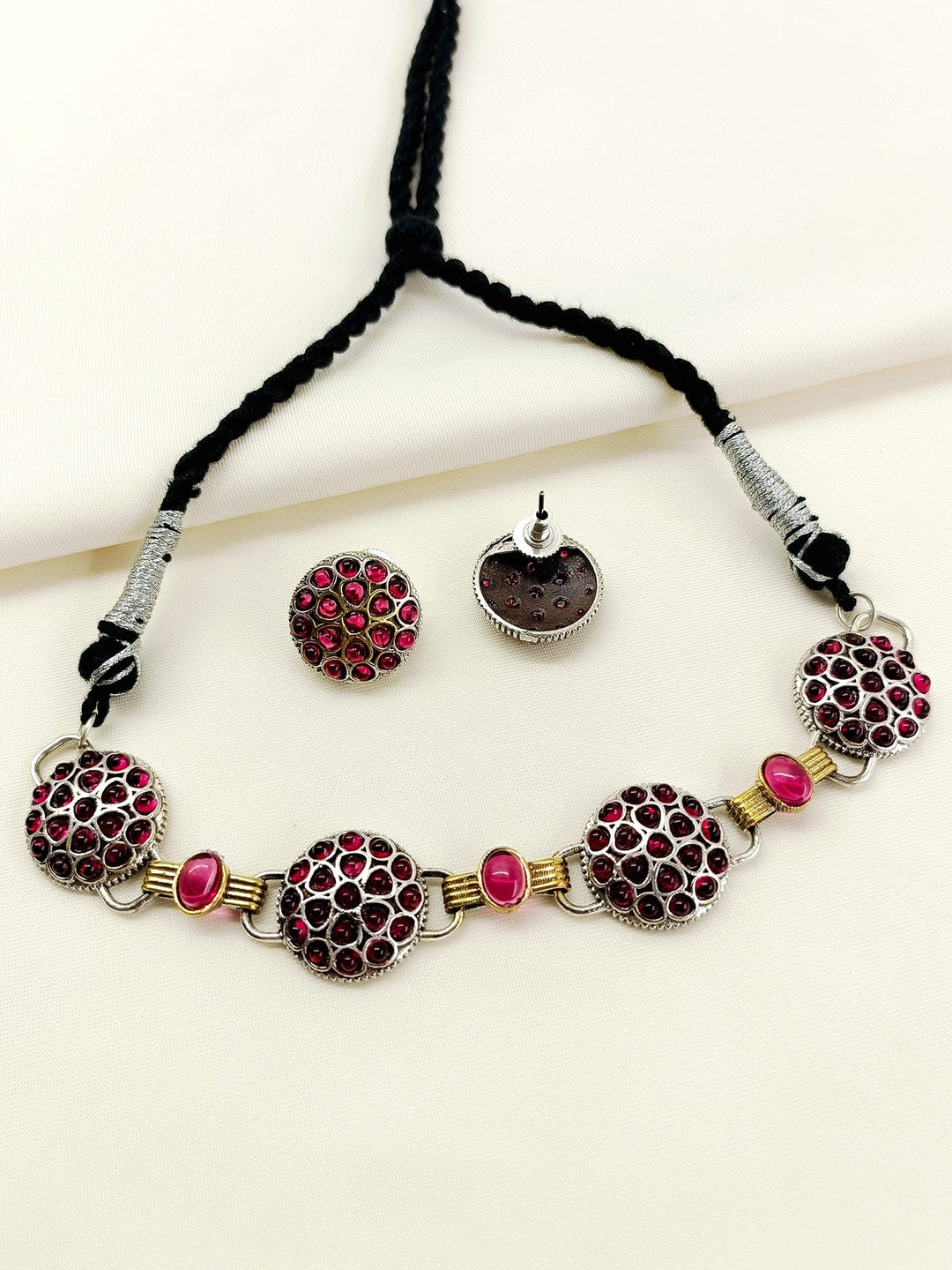 Rameshwari Ruby Oxidized Choker Set - Necklace