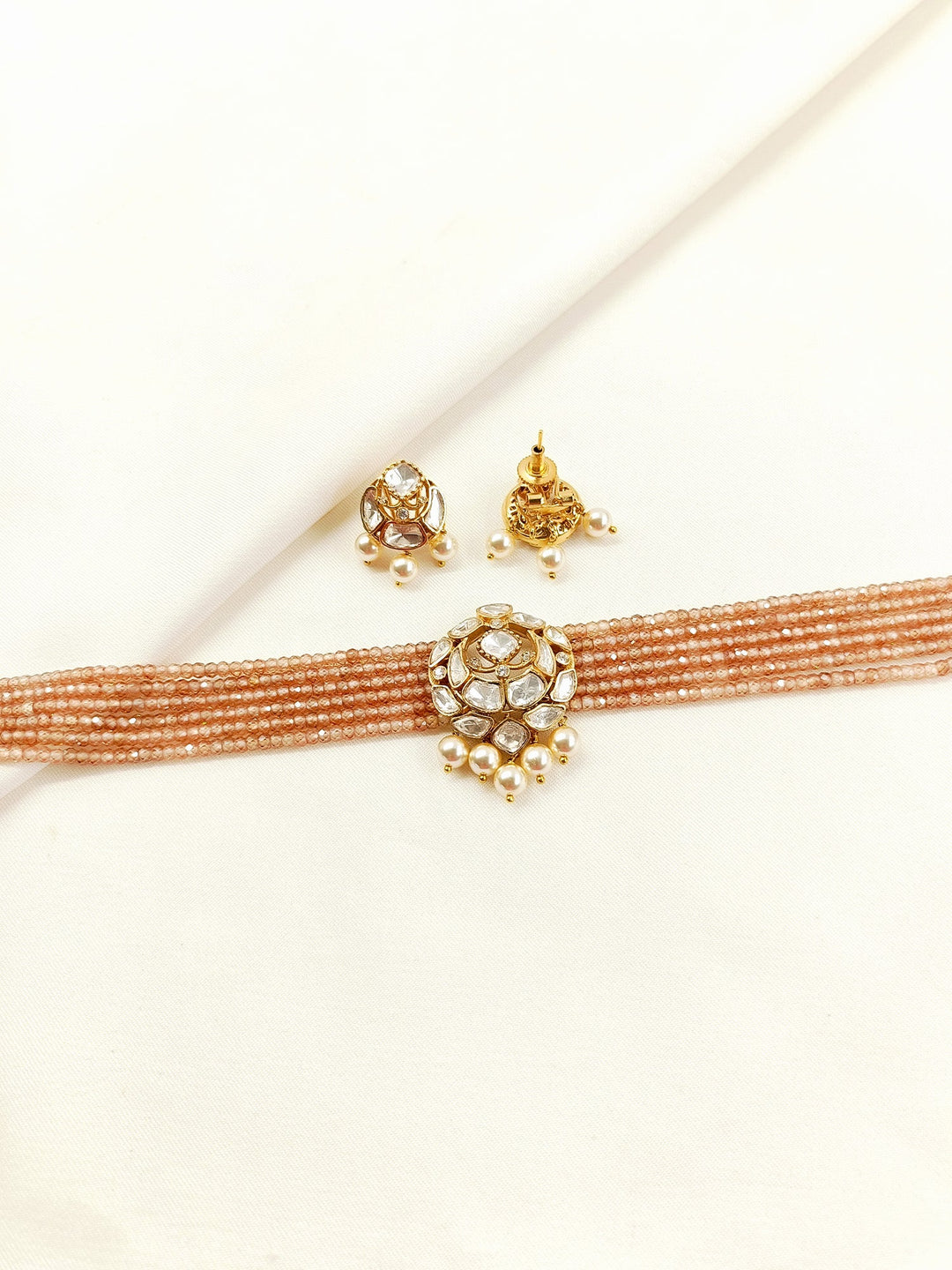 Dipta Champagne Beaded Kundan Choker Set