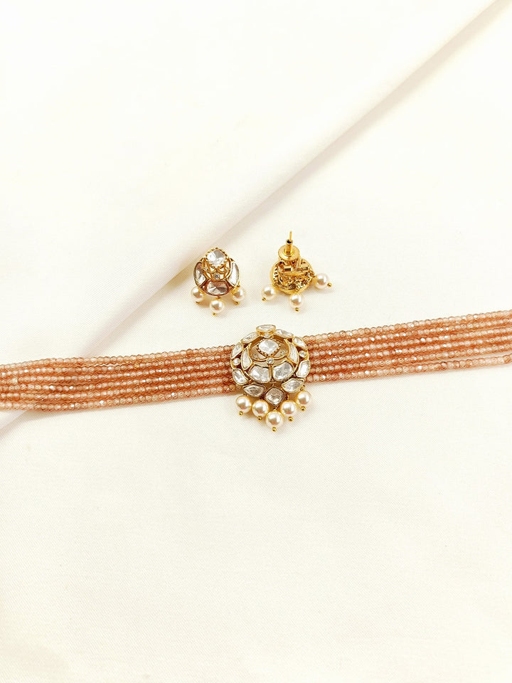 Dipta Champagne Beaded Kundan Choker Set