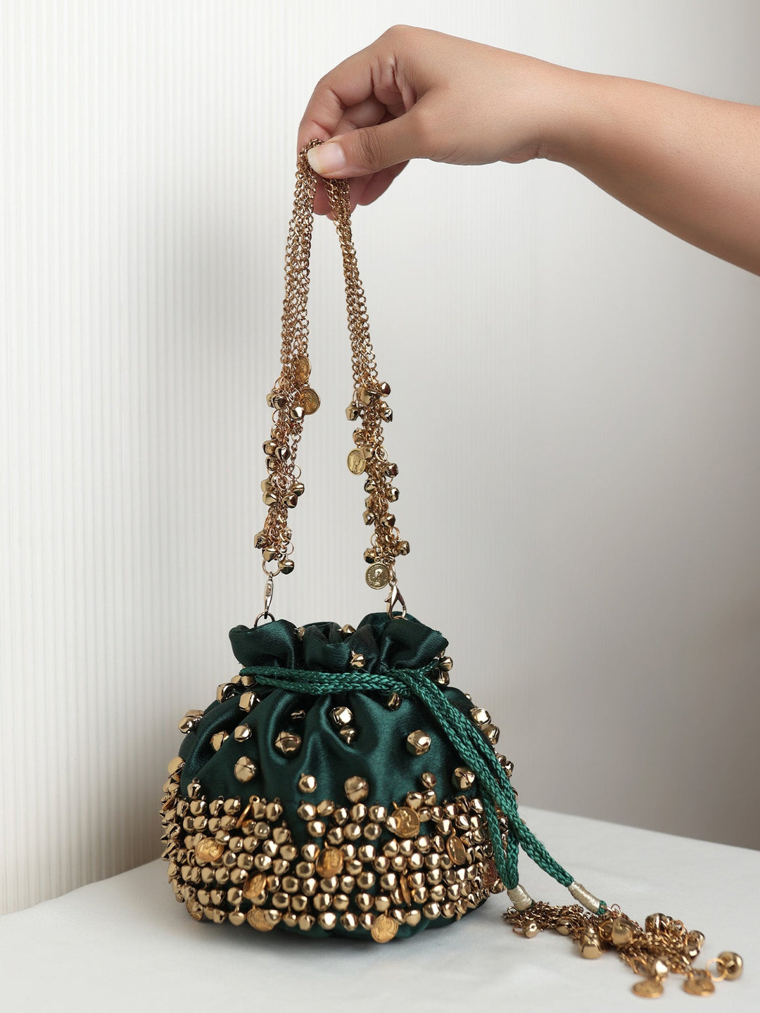 Keily Emerald Green Heavy Ghungroo Coin Potli Bag