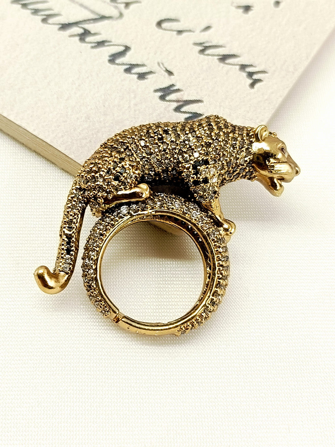 Saaleha Golden Panther Victorian Finger Ring