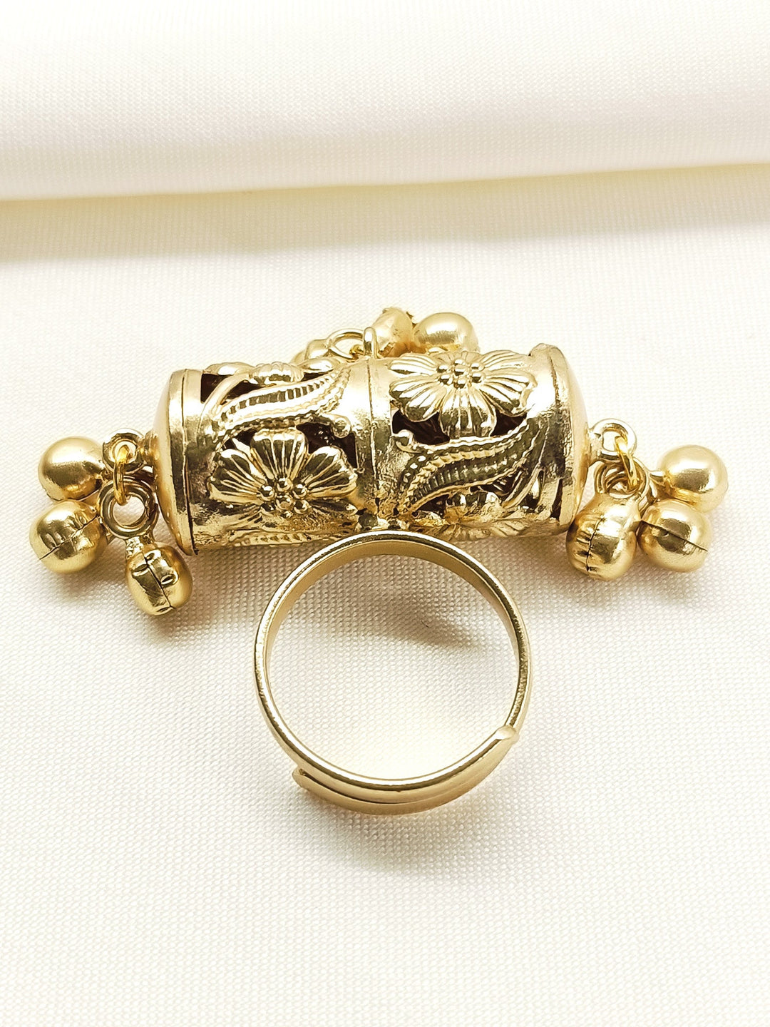 Raksha Golden Oxidized Finger Ring