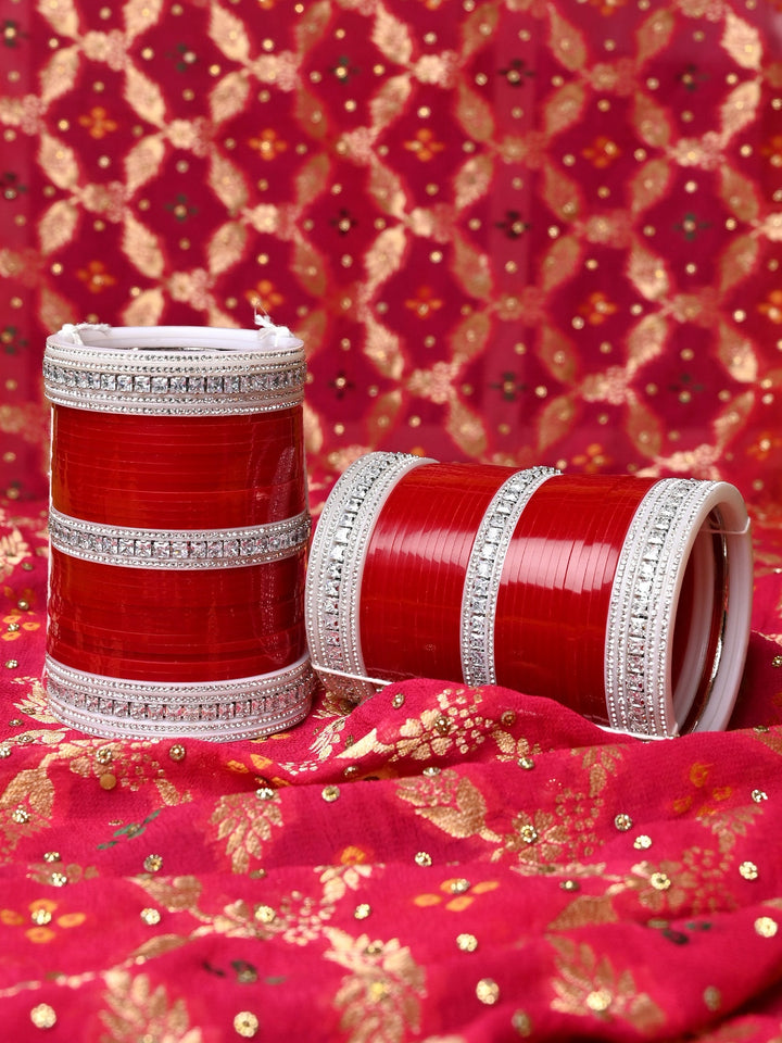 Varena Maroon Bangles With American Diamond Kada's Punjabi Chura