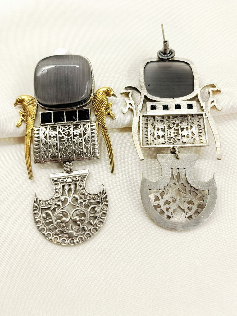 Vasulakshmi Grey Oxidized Earring - Dangler 8 cm