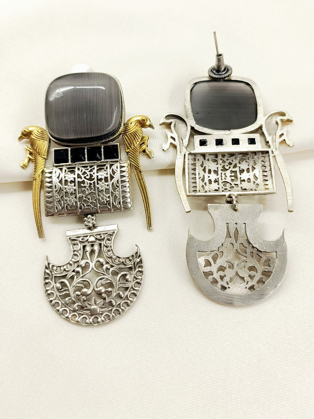 Vasulakshmi Grey Oxidized Earring - Dangler 8 cm