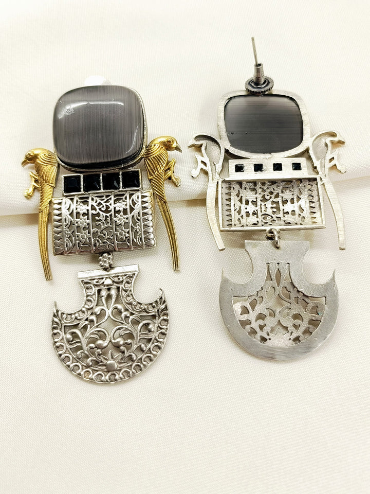 Vasulakshmi Grey Oxidized Earring - Dangler 8 cm