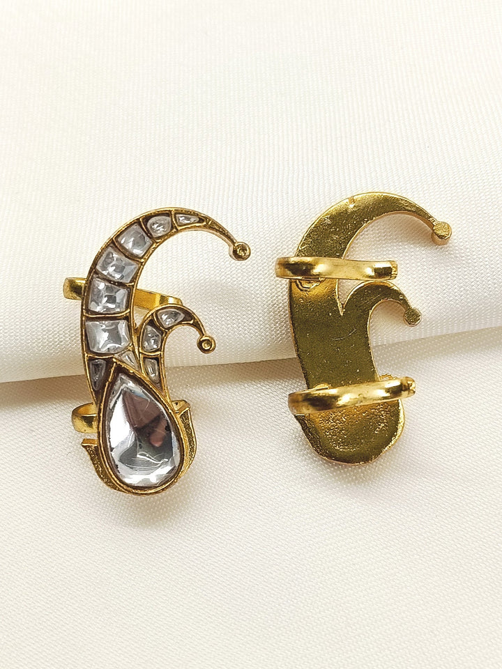 Tira White Gold Plated Kundan Ear Cuff  [ Price is for Pair ]