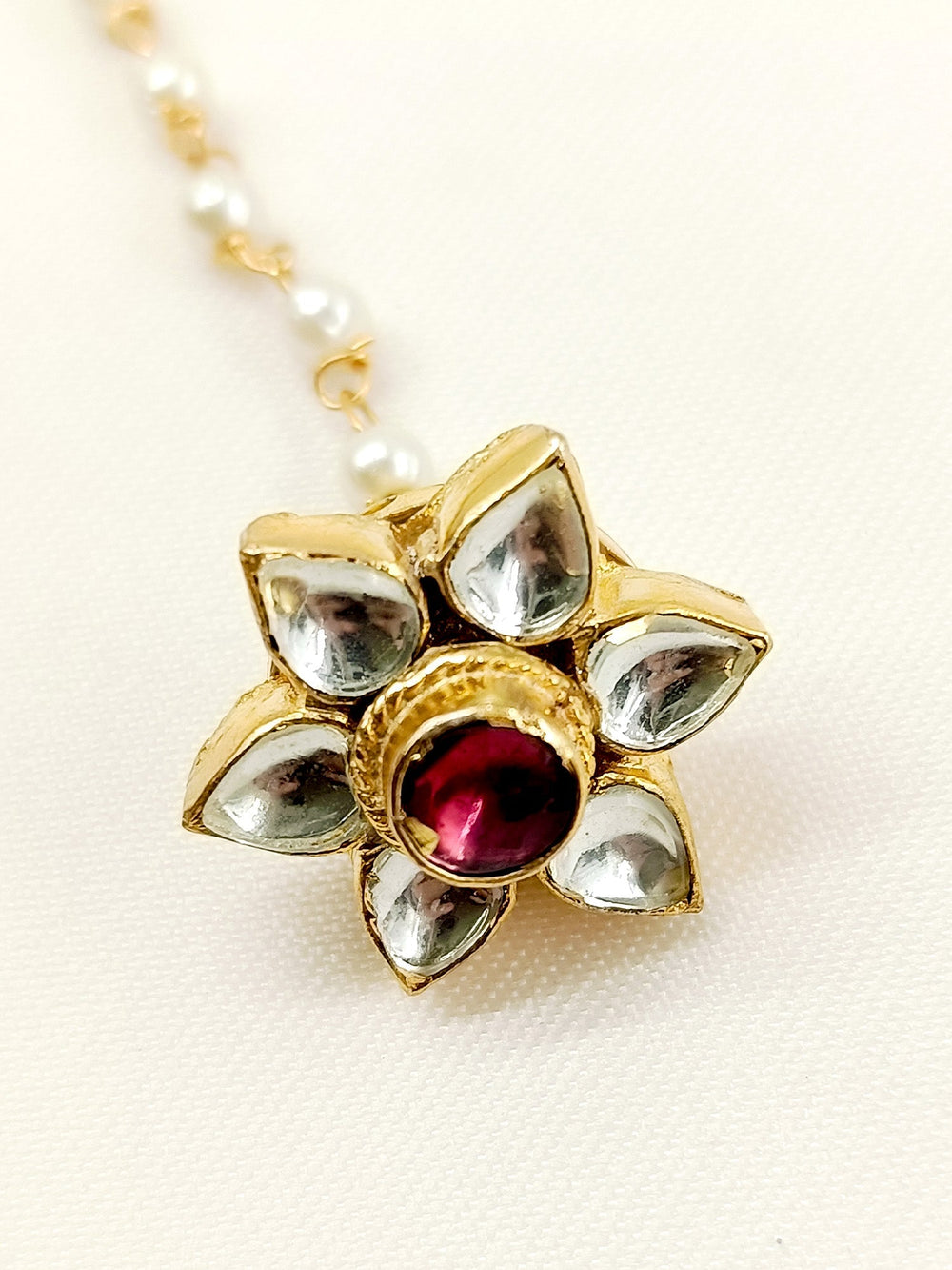 Tanaye Wine Gold Plated Kundan Borla