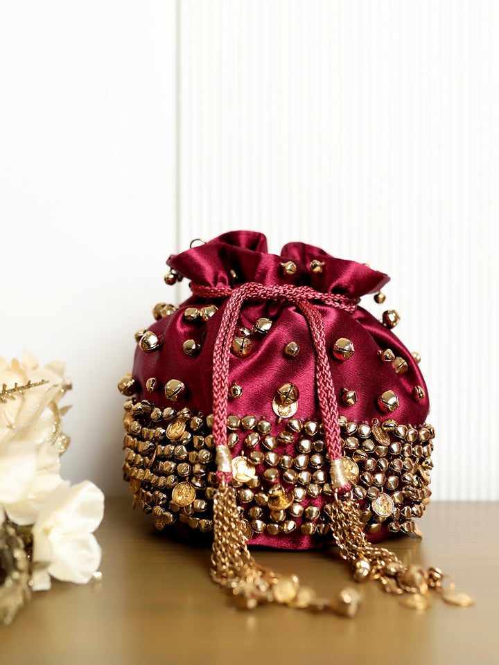 Birch Maroon Heavy Ghungroo Coin Potli Bag