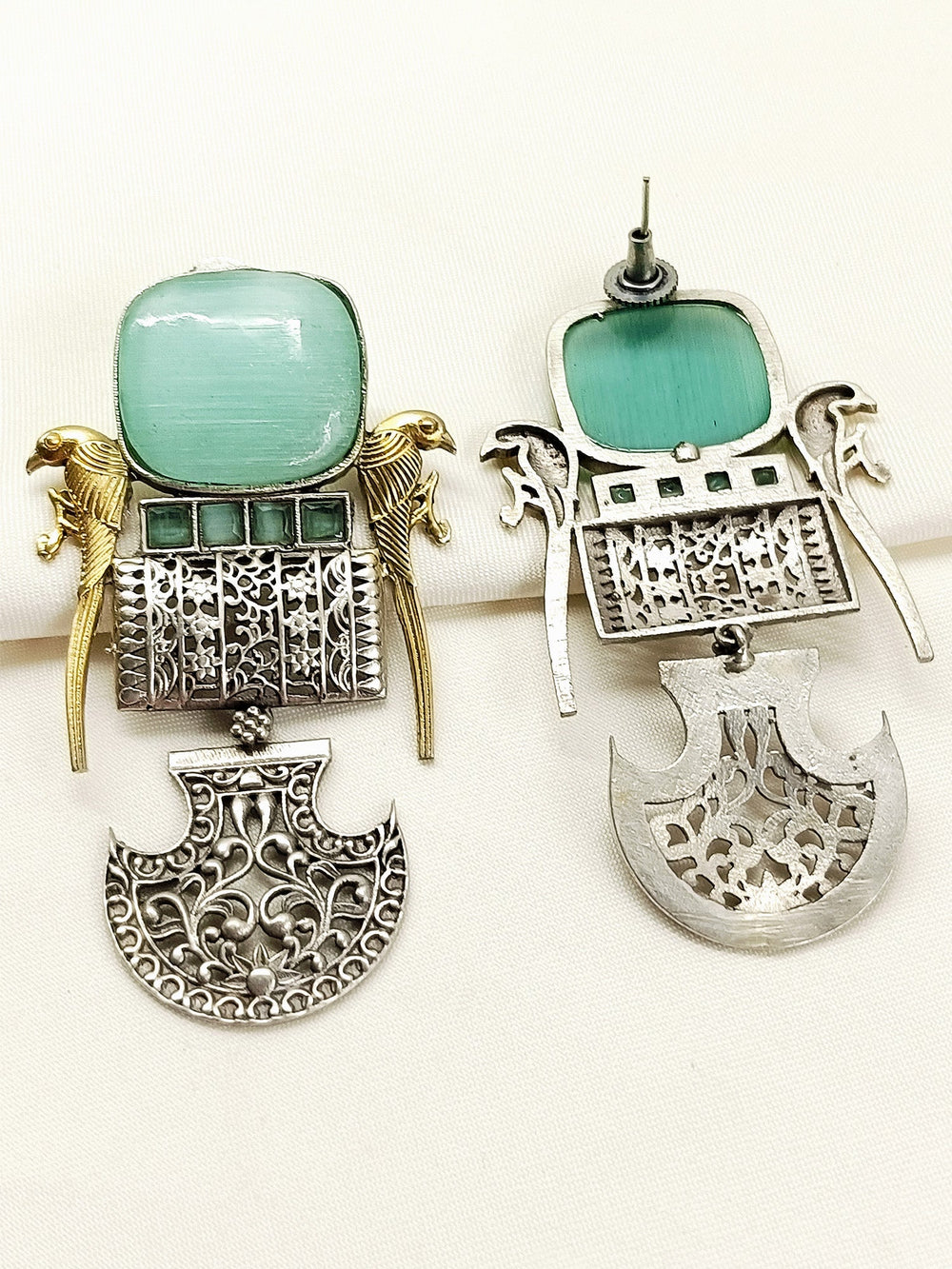 Fardeen Mint Green Oxidized Earring - Brass Dangler