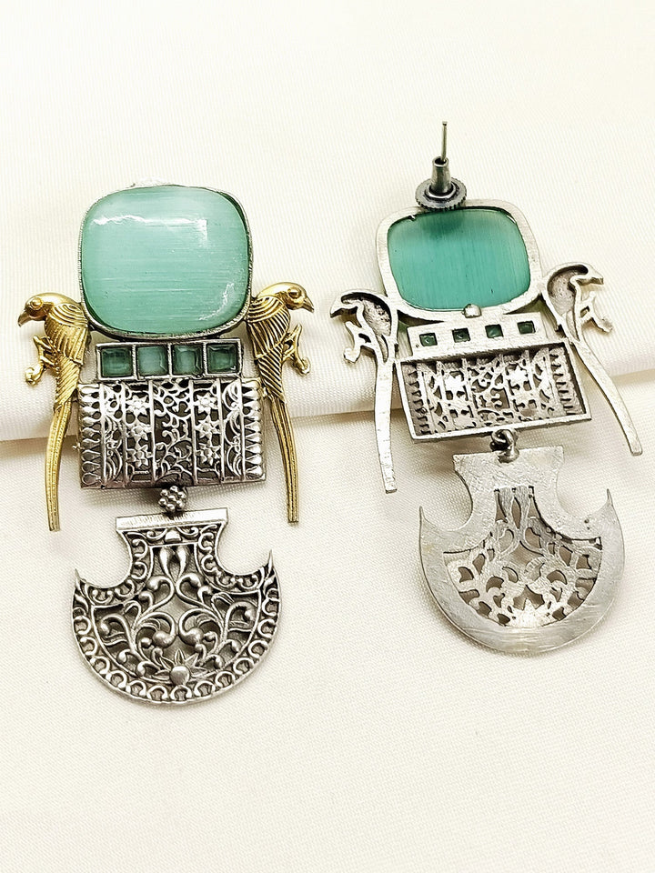 Fardeen Mint Green Oxidized Earring - Brass Dangler