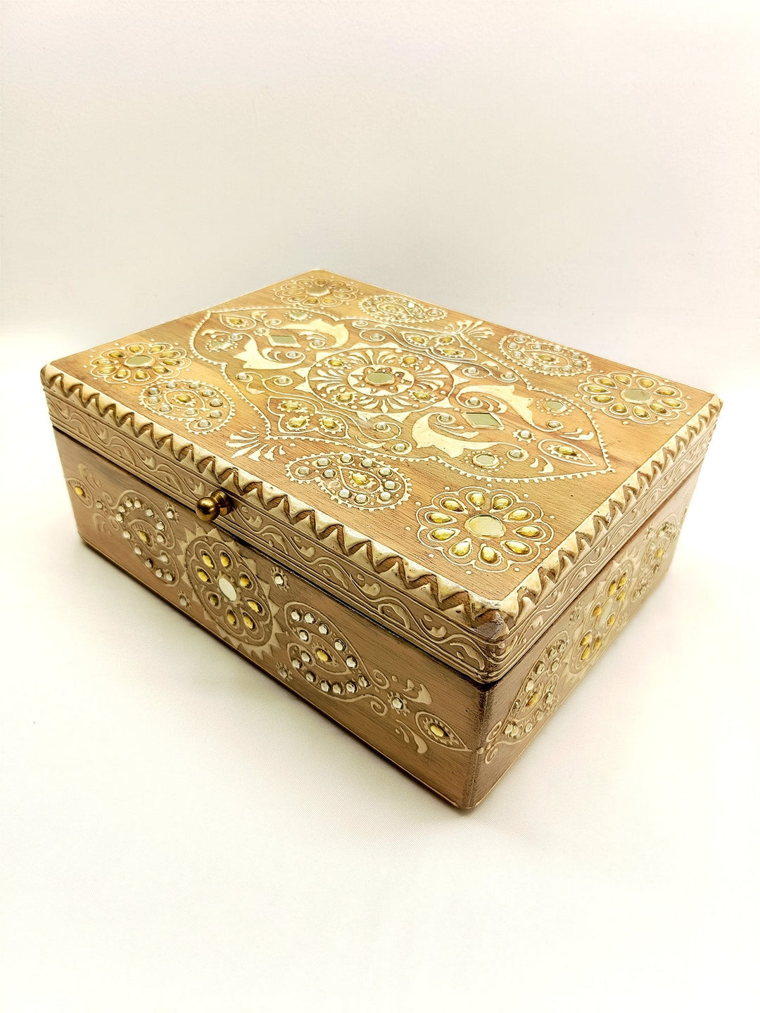 Sanganeri Handcrafted Classy Wooden Aesthetic Jewellery Box With Glasswork