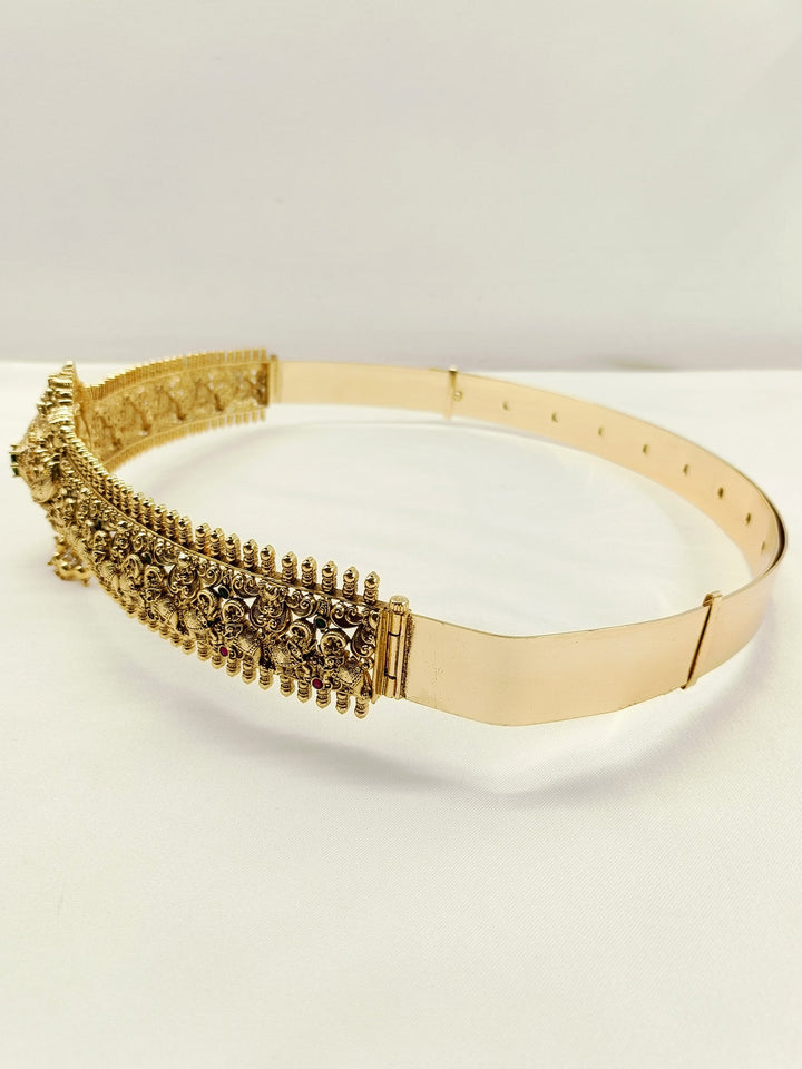 Shubhangi Green Antique Gold Waist Belt / Kamarbandh