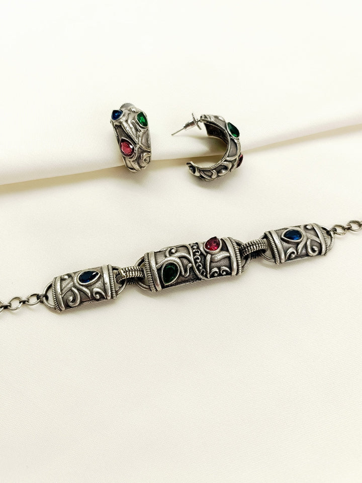 Clarissa Multi Colour Oxidized Choker Set
