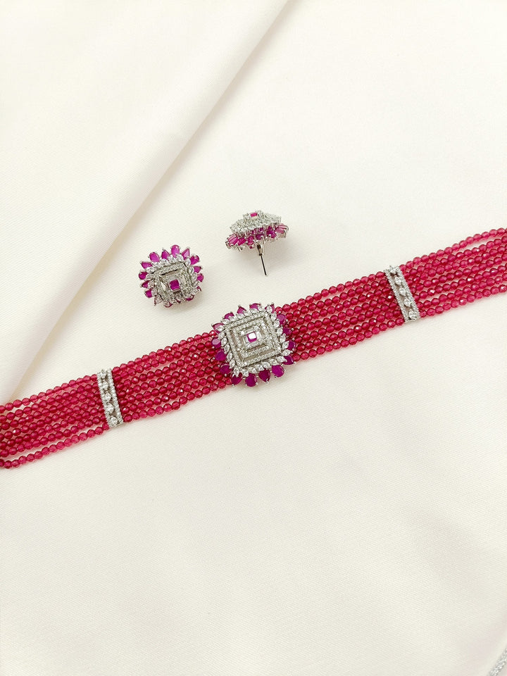 Zeniro Ruby American Diamond Choker Set