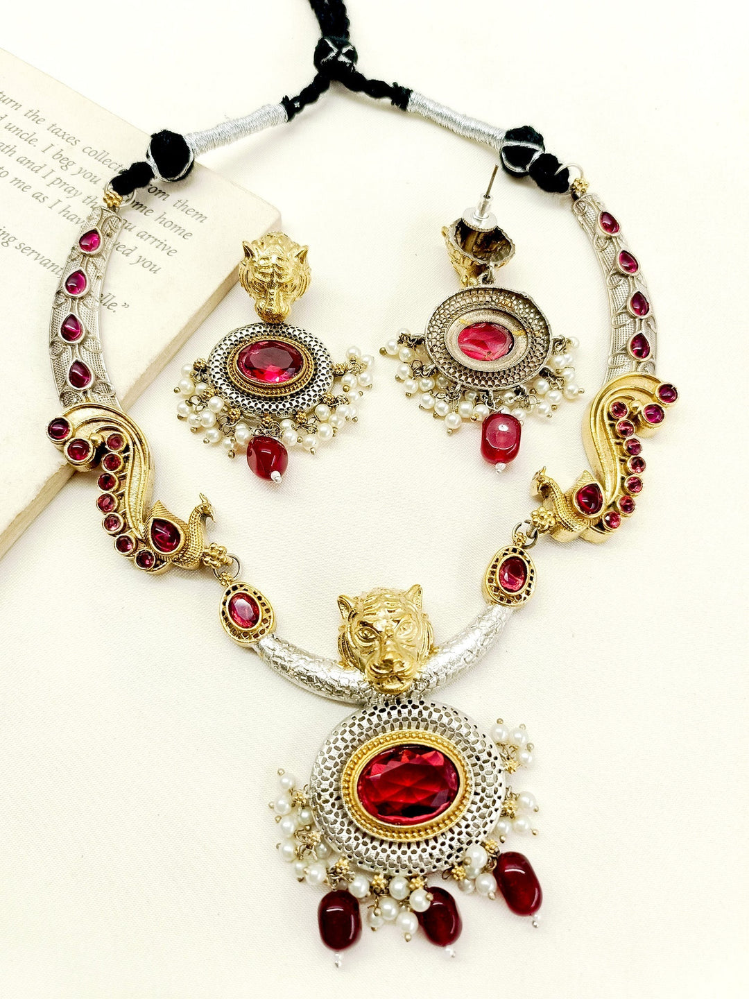 Aakhya Maroon Oxidized Necklace Set