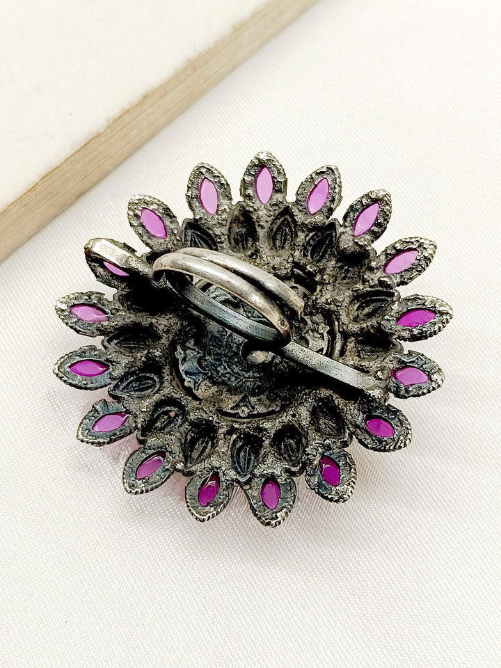 Anjari Ruby Oxidized Finger Ring