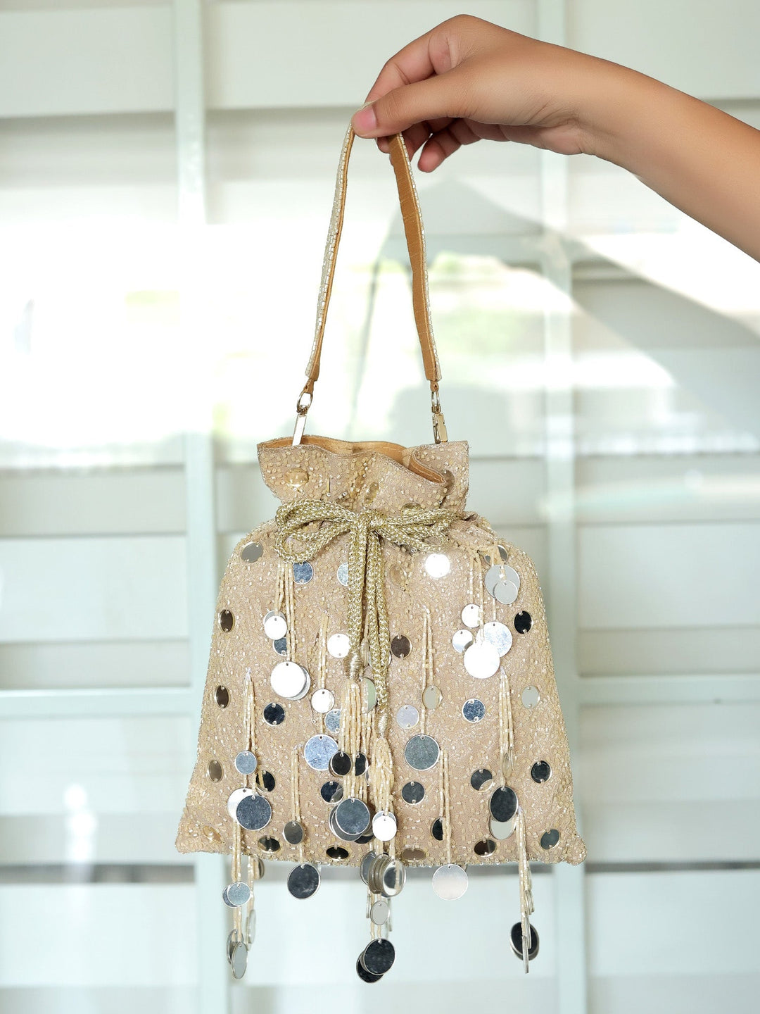 Meadow Golden Potli Bag - Fabric for Weddings &amp; Festivals