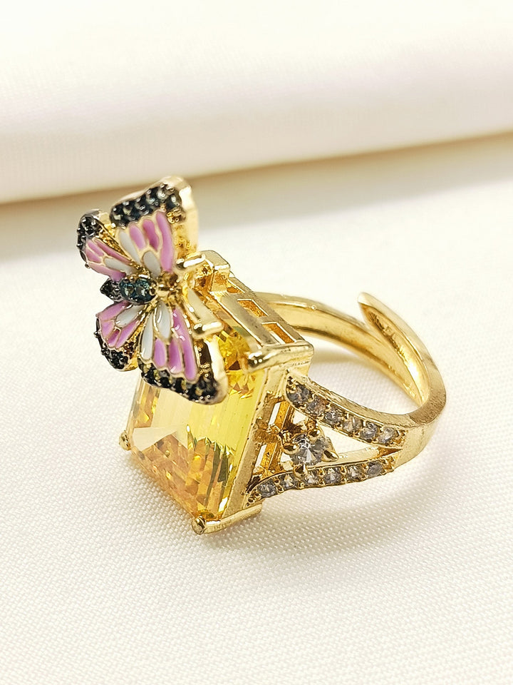 Gatha Pink Butterfly Yellow American Diamond Ring