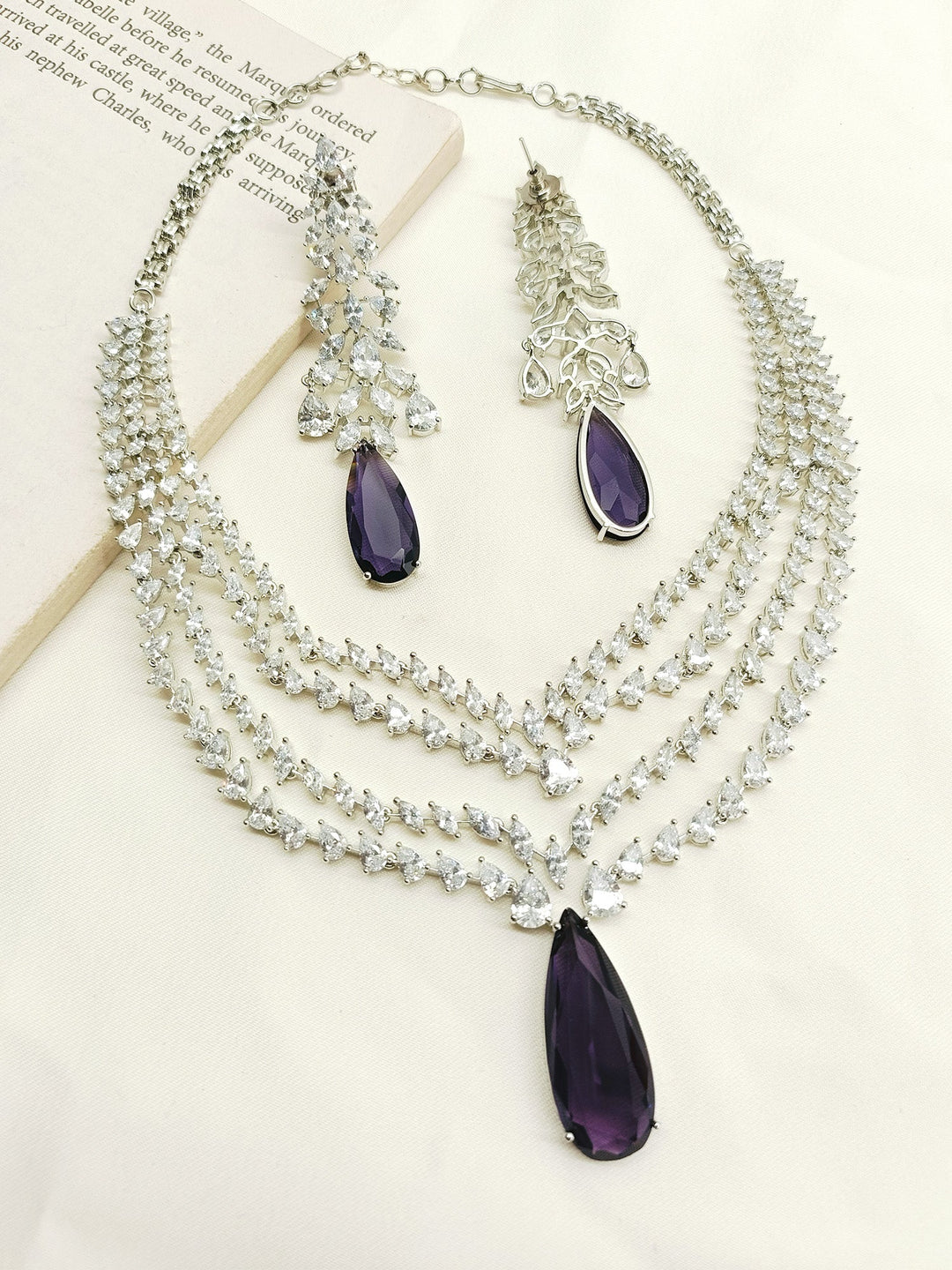 Ajweta Purple American Diamond Necklace Set