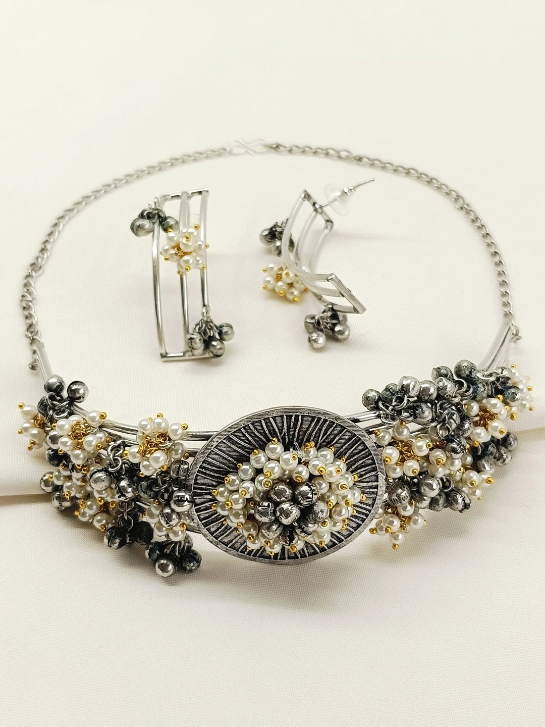 Jayanti White Pearl Oxidized Choker Set