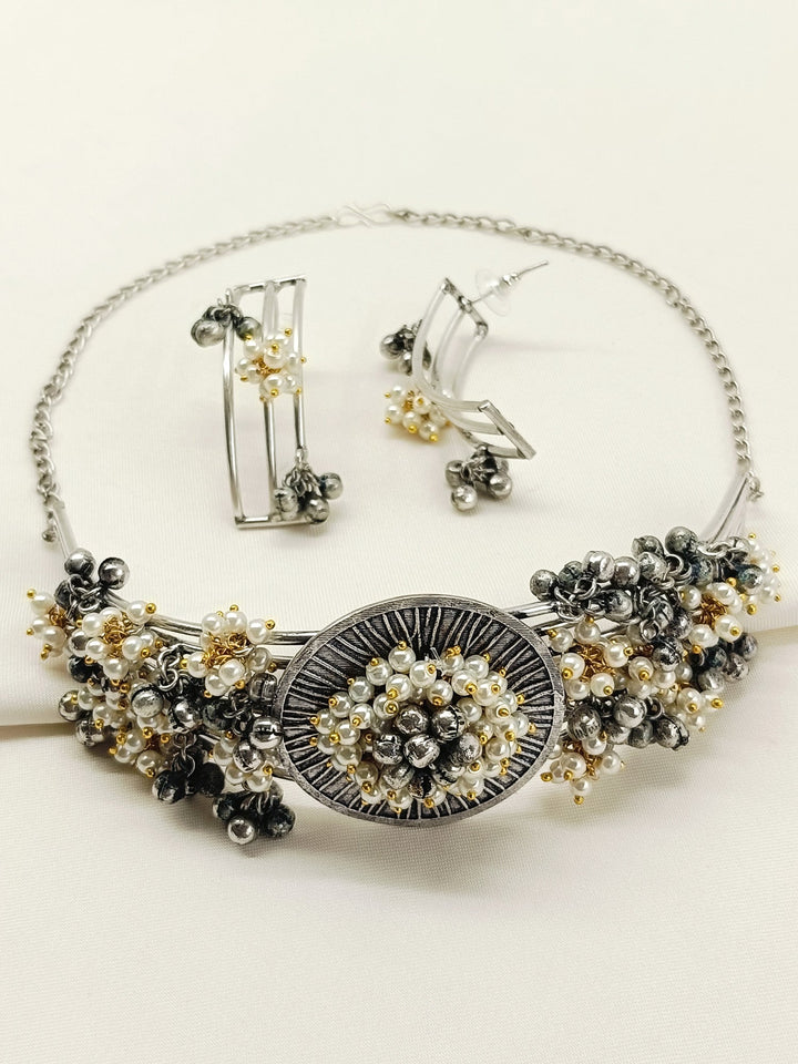 Jayanti White Pearl Oxidized Choker Set