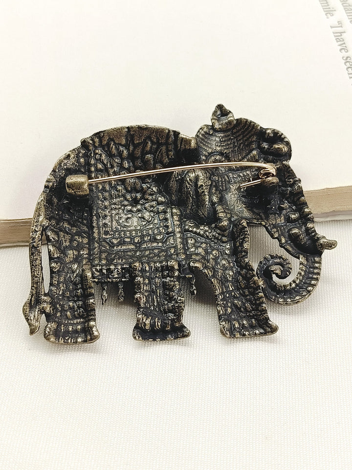 Lakshya Antique Gold Elephant Men's Brooch