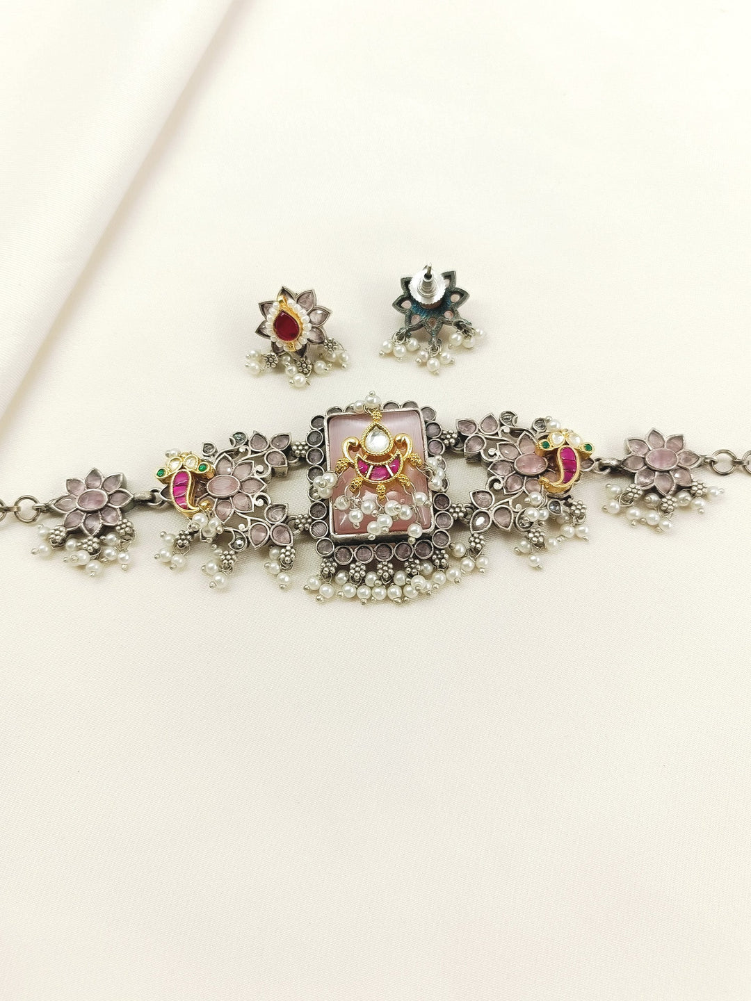 Avayah Baby Pink Oxidized Choker Set