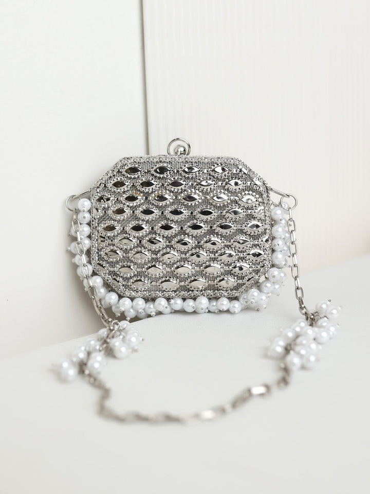 Pavani Octagon Silver Mini Metal Clutch