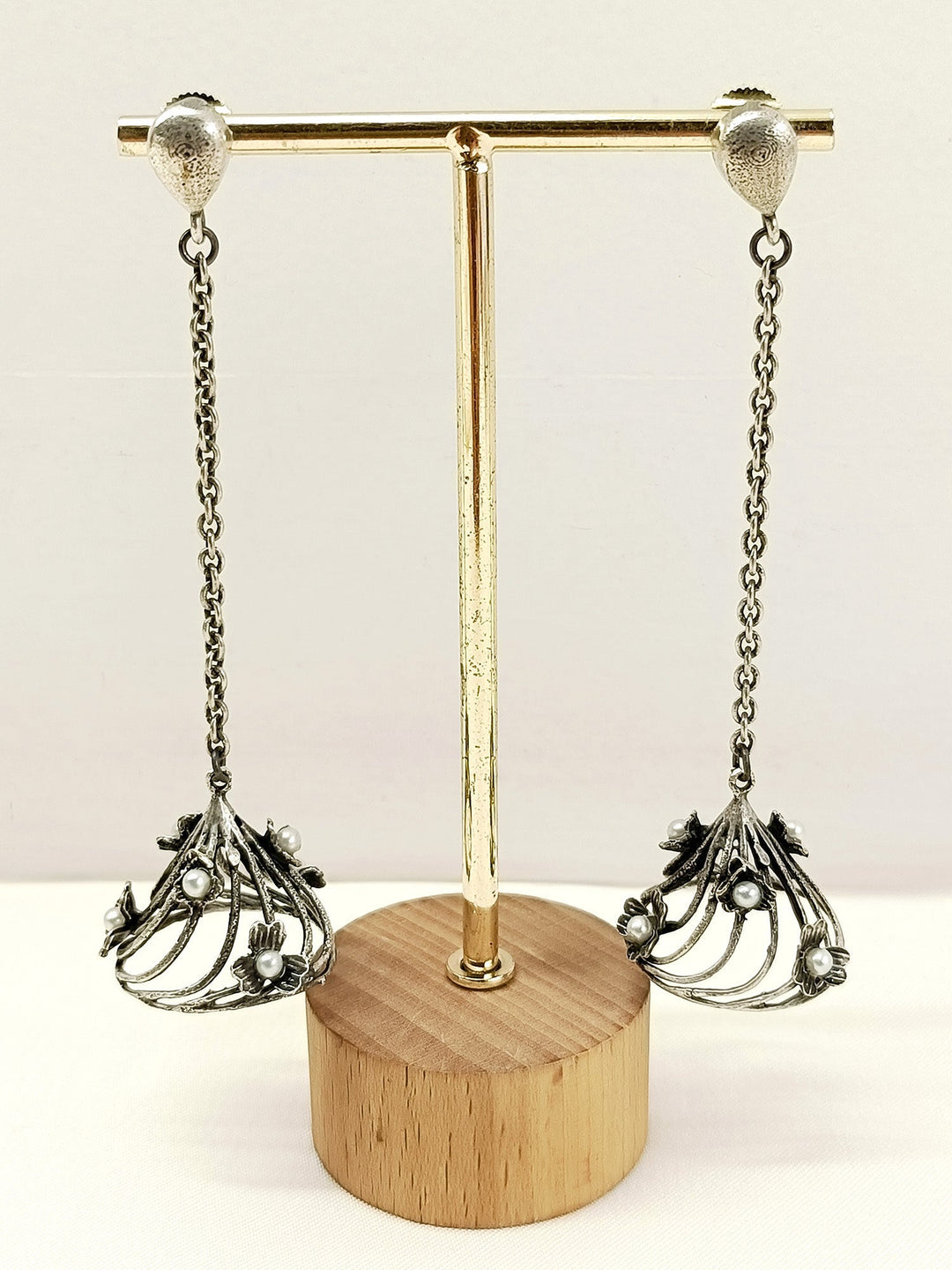 Monalisa White Pearl Oxidized Jhumki - Silver Dangler