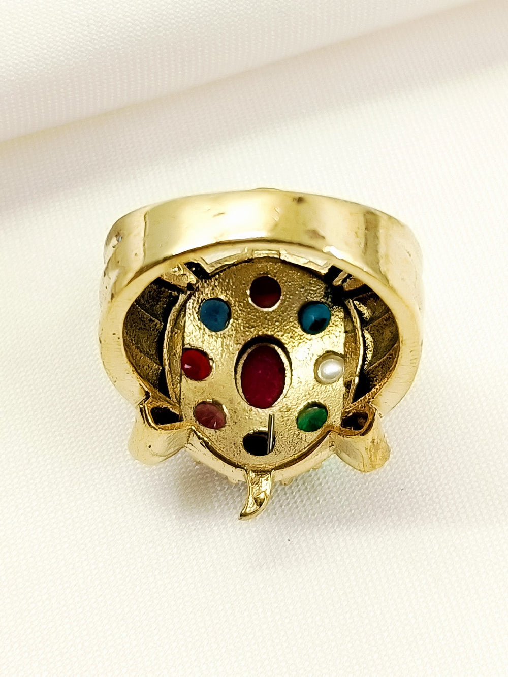 Jivit Navratna Turtle Men's Finger Ring - Antique Gold