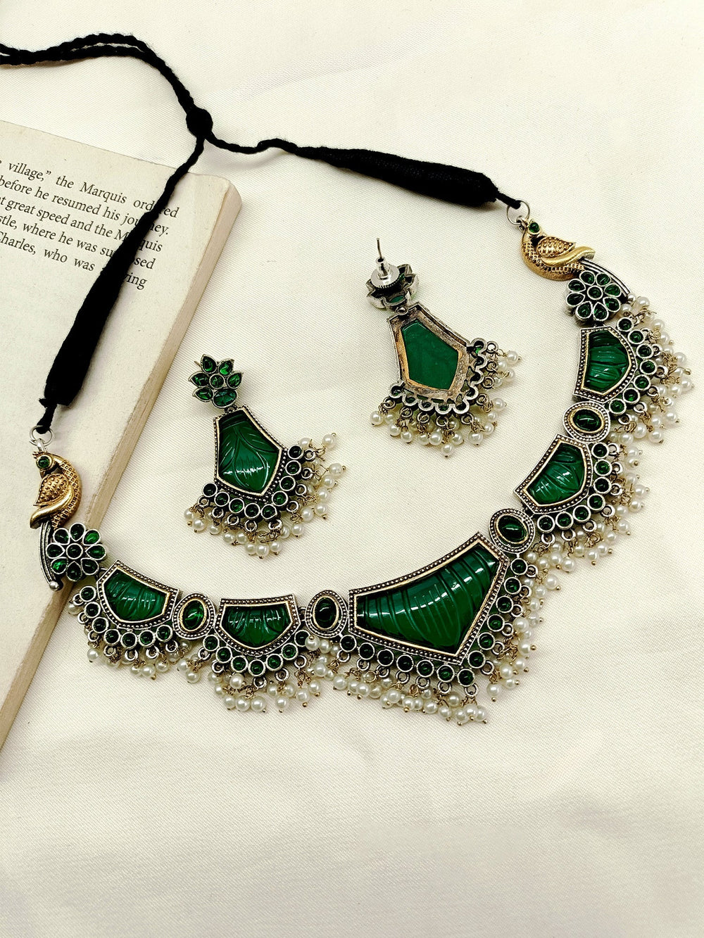 Brenda Green Peacock Oxidized Necklace Set