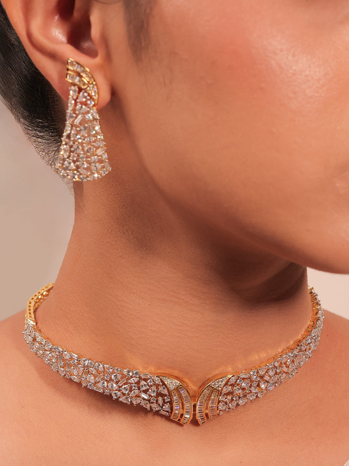 Raissa White American Diamond Choker Set - Gold-Plated Brass